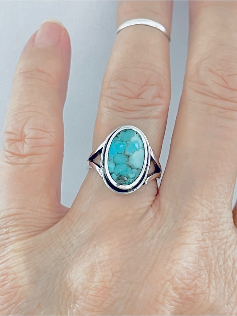 Sterling Silver Oval Genuine Turquoise Ring, Statement ring, Silver Stone Rings